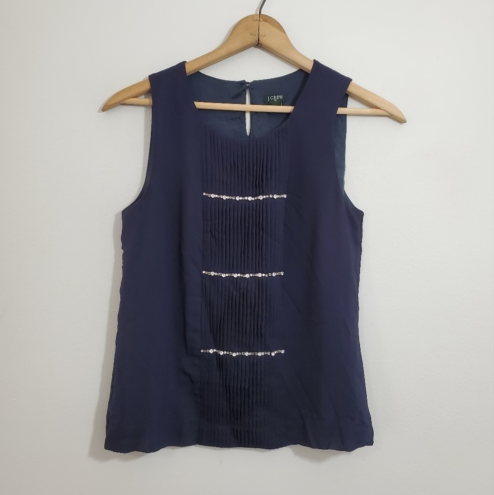 J. Crew Navy Blue Rhinestone Accented Top